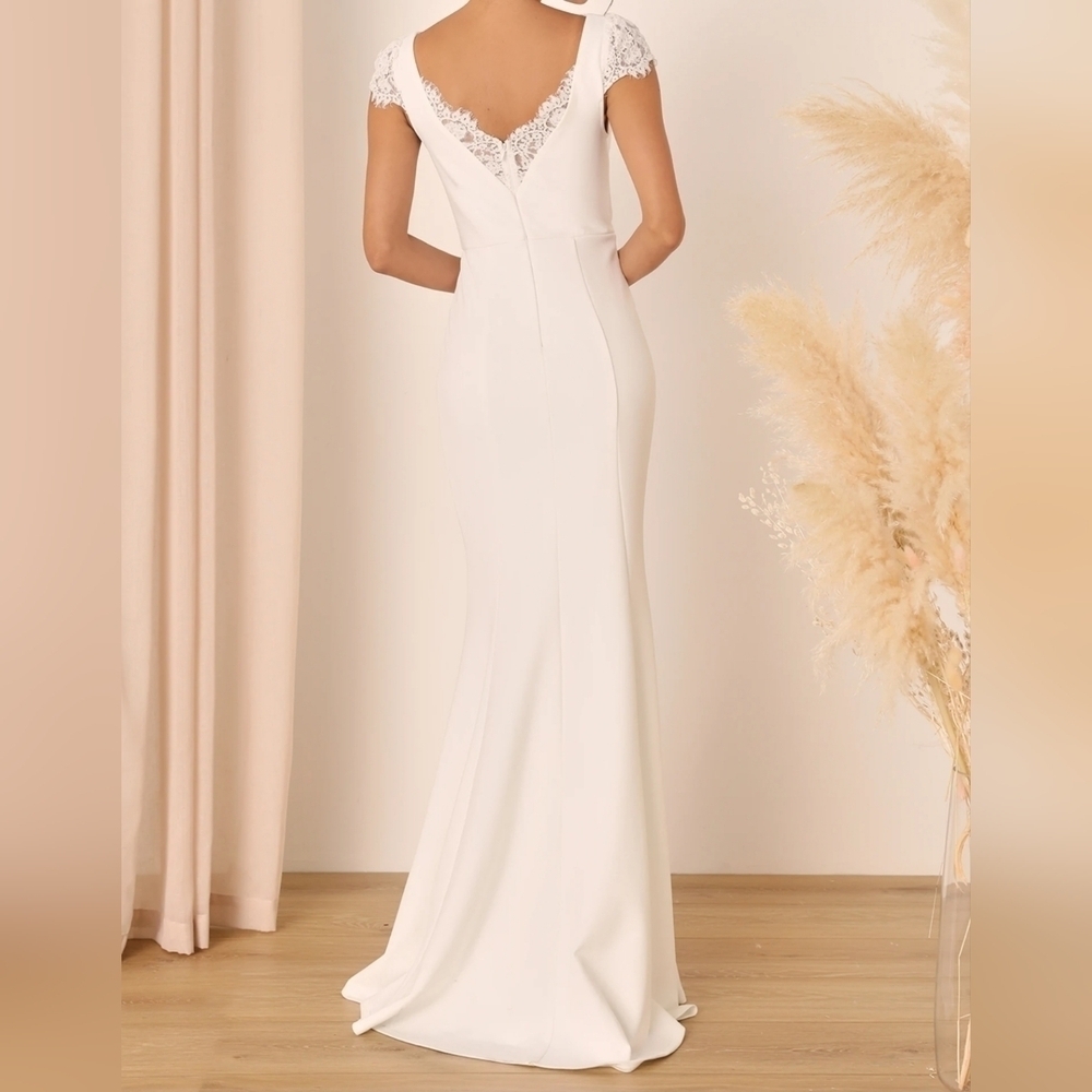 Lulus Women's Forever Beloved White Lace Cap Sleeve Mermaid Maxi Dress, XS